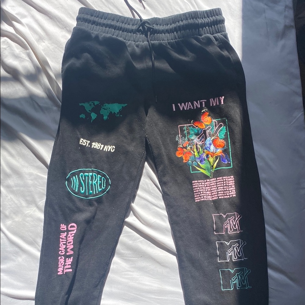 MTV Black Graphic Kids Joggers